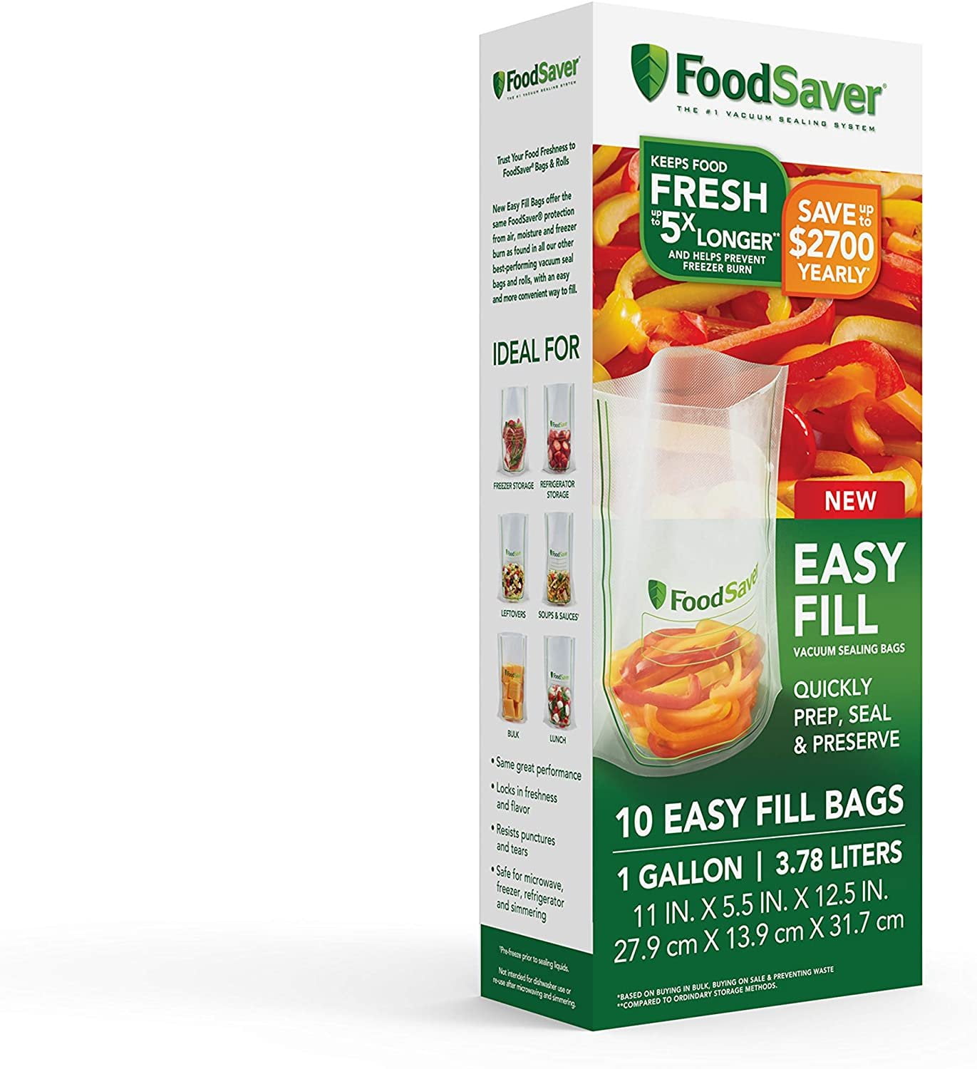 FoodSaver Easy Fill 1-Gallon Vacuum Sealer Bags Commercial Grade and  Reusable 10 Count, 1 GALLON, Clear