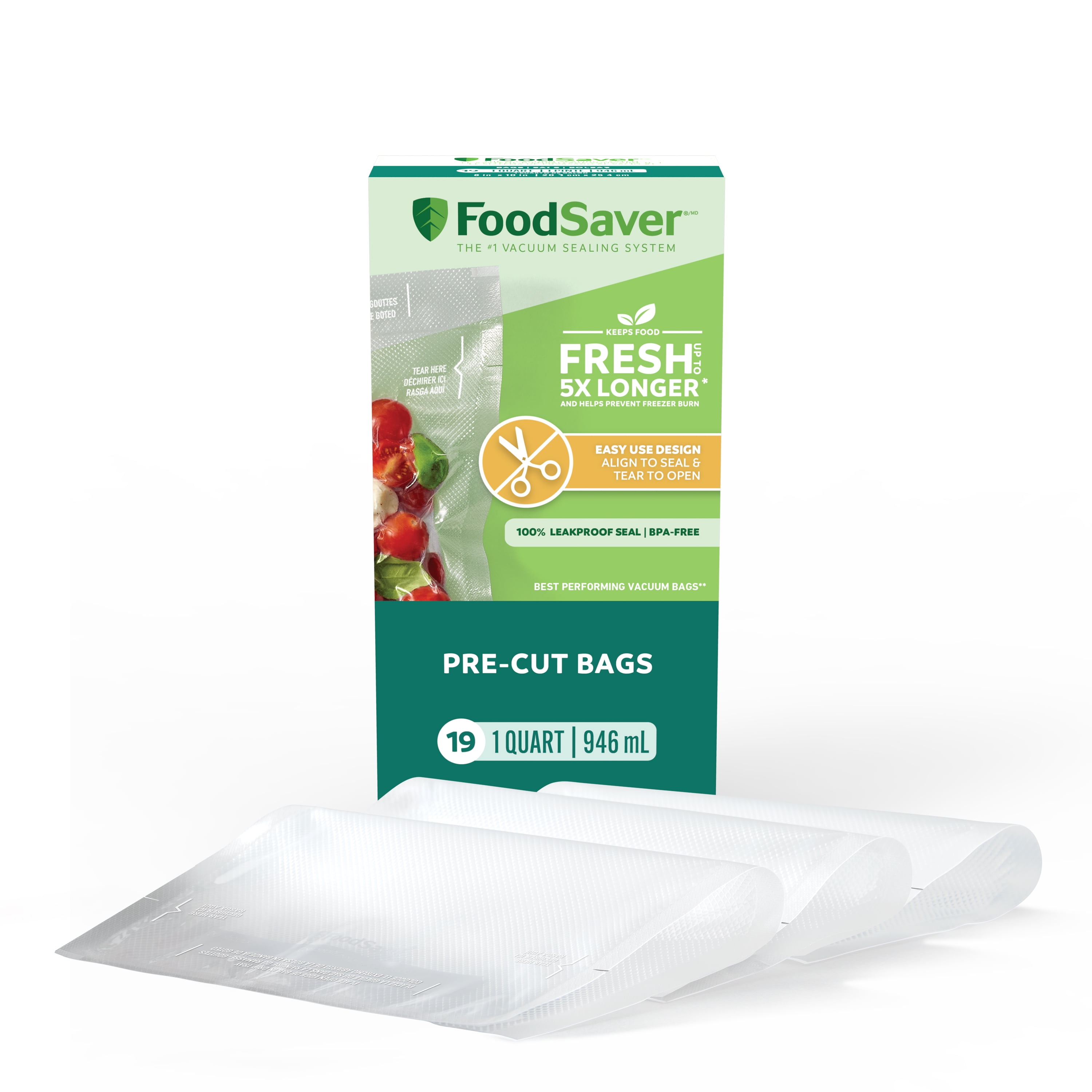 FoodSaver Easy Open Quart Storage Bags, 19 Count