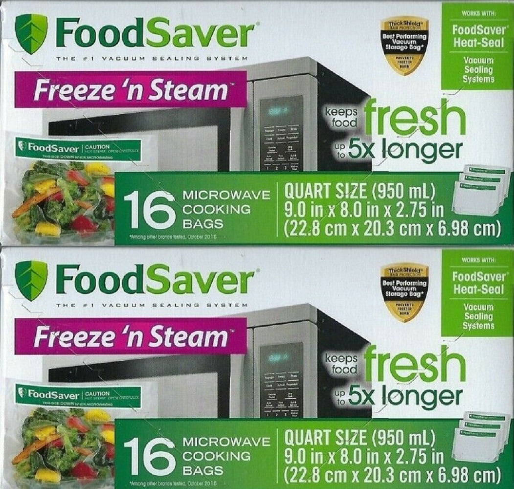 FoodSaver Freeze 'N Steam Microwave Quart VacuumSeal Cooking Bags, 16