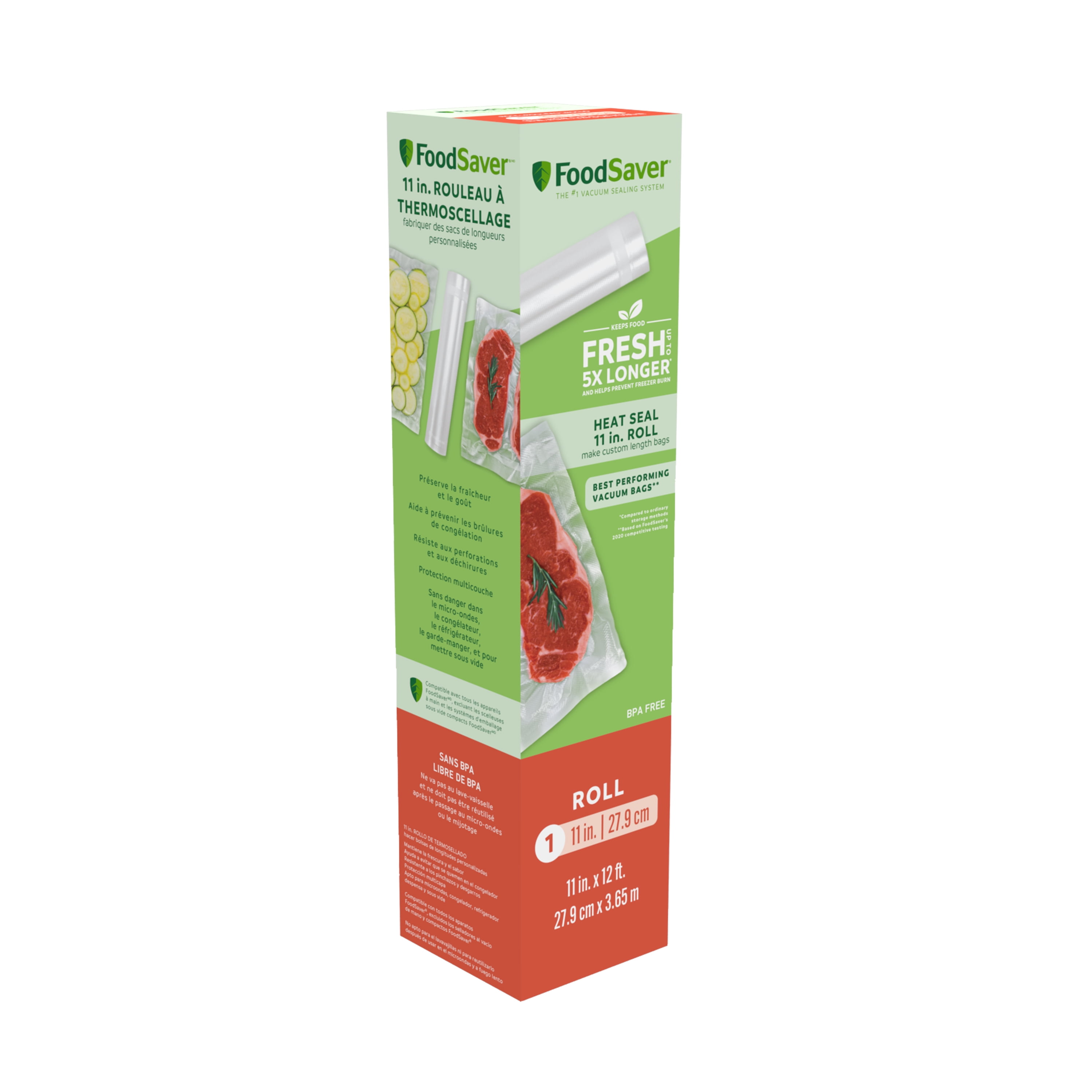FoodSaver Heat Seal 11 in. Vacuum Sealer Roll, 11" x 12', Clear, 1-Pack