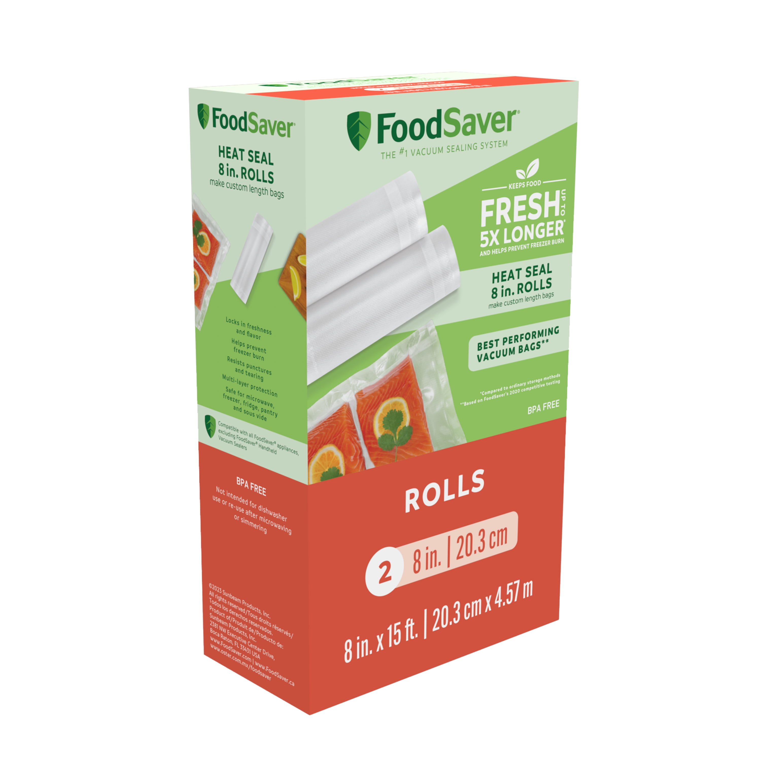 FoodSaver Heat Seal 8 in. Vacuum Seal Roll, 8" x 15', 2 Pack