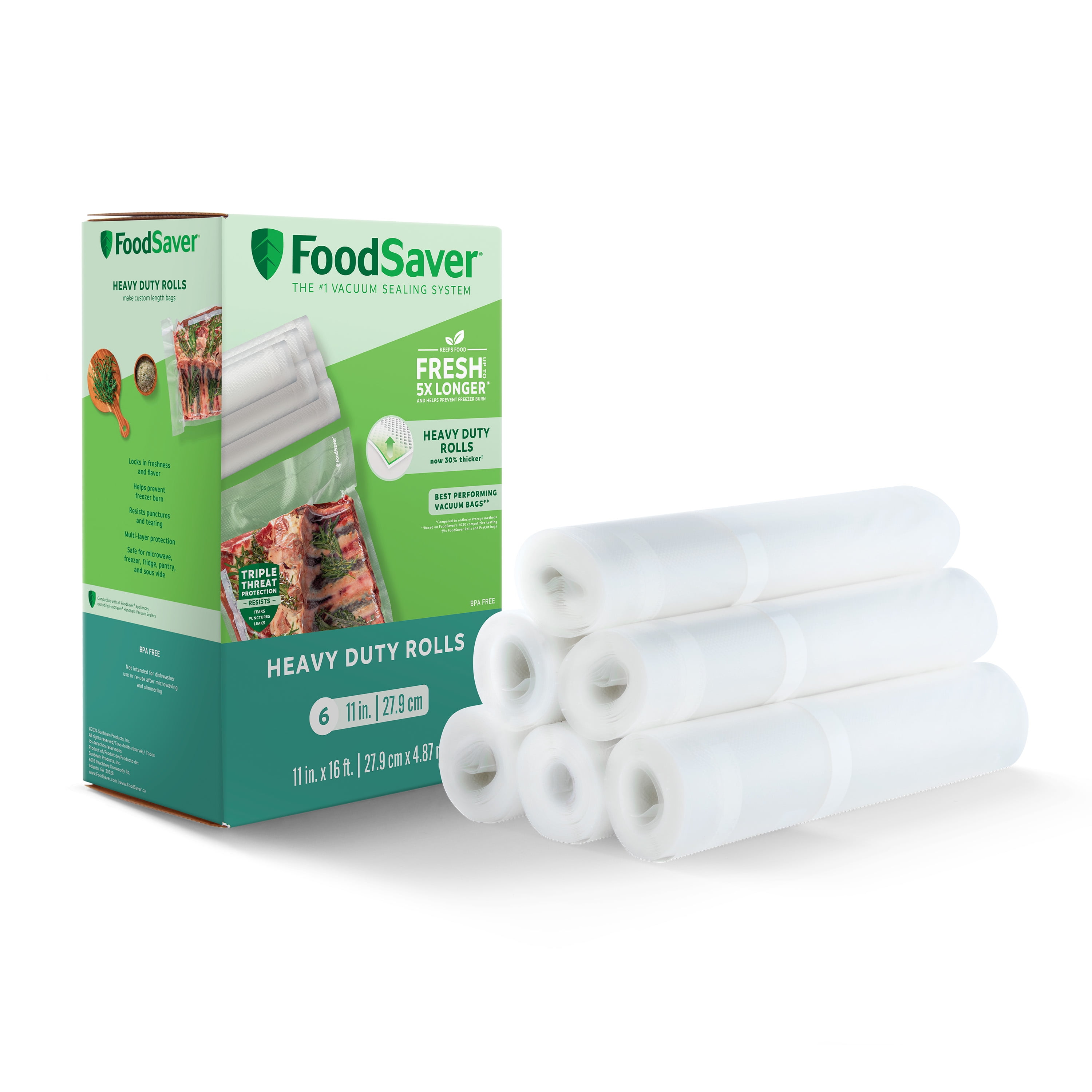 FoodSaver Heavy Duty Vacuum Seal Rolls, 11" x 16', 6 Pack