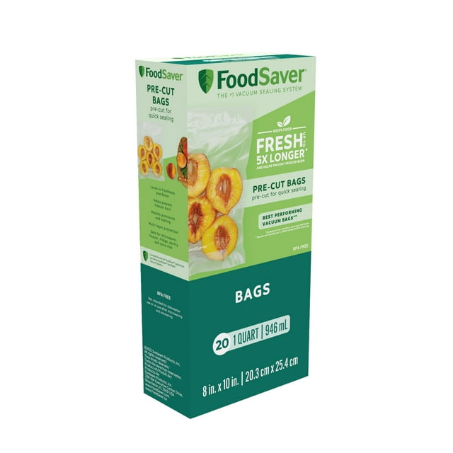 FoodSaver Quart Size Freezer Bags, 8" x 11", 20 Count, Clear