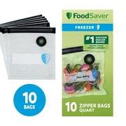 FoodSaver Reusable Quart Vacuum Zipper Bags, 10 Count BPA-Free Storage Bags for Food, Sous Vide, and Meal Prep, Compatible with Handheld Sealers