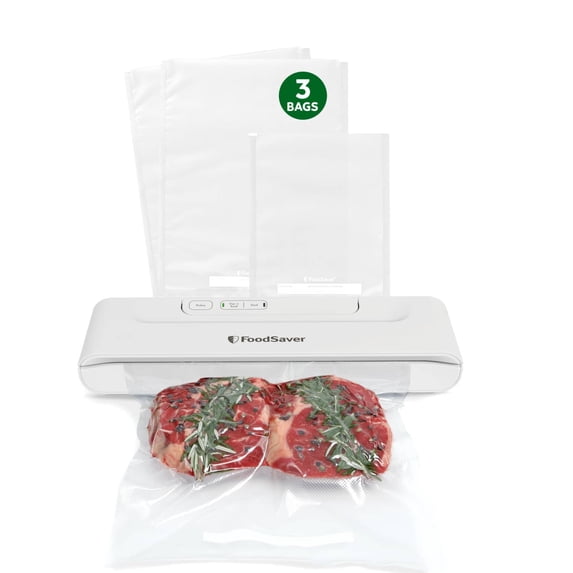 FoodSaver Seal & Save Vacuum Sealer Machine, Starter Kit with Bags, Compact Food Vacuum Sealer for Pantry, Freezer, Meal Prep & Sous Vide, Pulse Setting for Delicate Foods, White