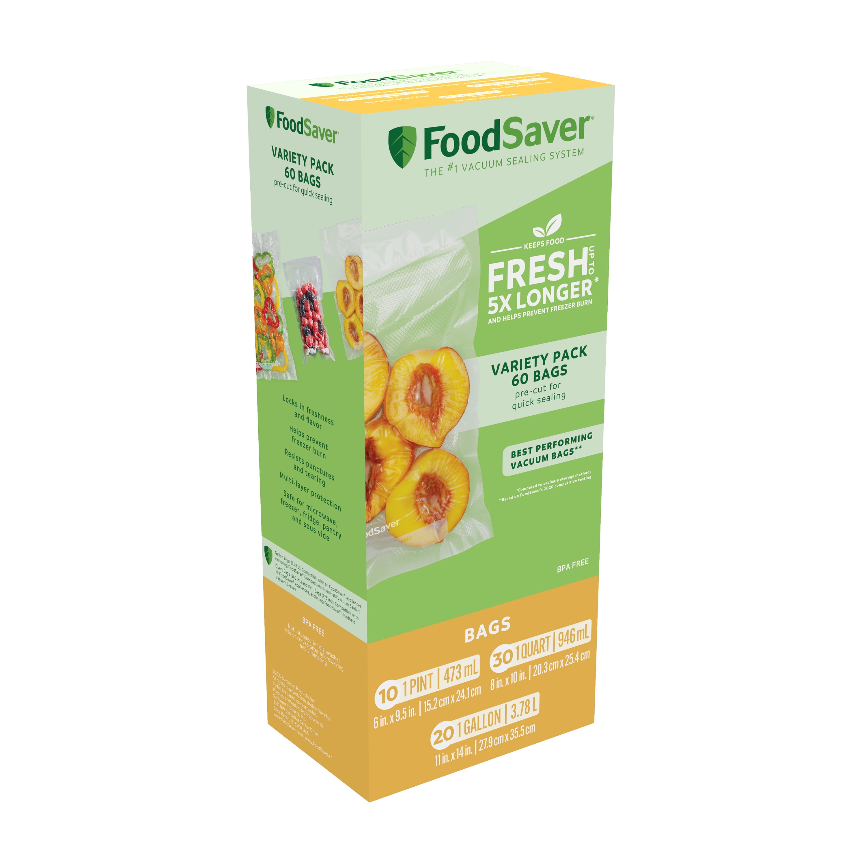 FoodSaver Vacuum Seal Bags Variety Pack, 60 Count (10-Pint, 30-Quart, 20-Gallon)