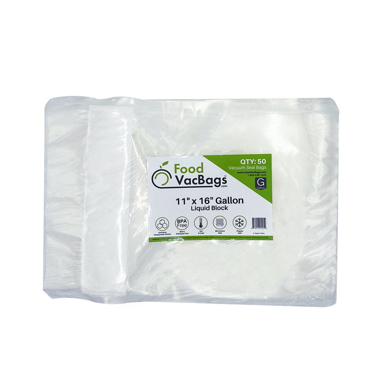 FoodVacBags - 11 inch x 16 inch Liquid Block Gallon Vacuum Seal Bags - 50 Count, Clear