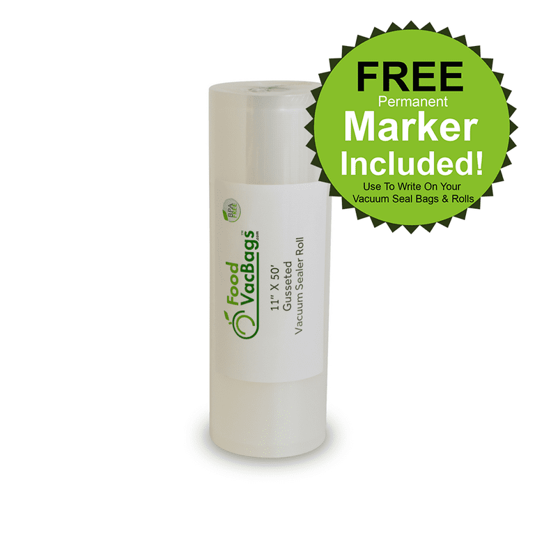FoodVacBags 11'' x 50' Gusseted Expandable Vacuum Sealer Roll - Commercial  Grade for Large Roasts, Casseroles, or Game - Extra-Wide Food Saver Bag