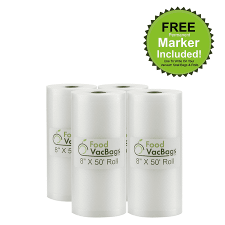 FoodVacBags 8" x 50' Vacuum Sealer Bags Rolls (4 Count) - Commercial Grade, BPA-Free, Ideal for Food Preservation, Food Saver Storage Bags, Seal a Meal Food Sealer Bags, Vacuum Sealer Rolls