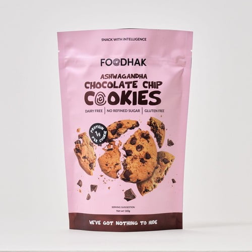 Foodhak Ashwagandha Chocolate Chip Cookies 160g, British Import (Pack of 2)