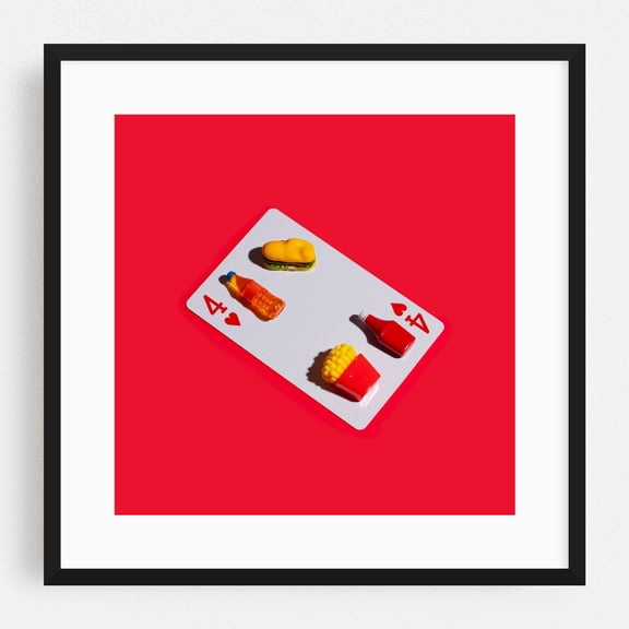 Foodie Playing Card - Photography Pop Art Humor Surrealism Modern Art Kitchen Decor Minimalist Retro Black Framed Wall Art Print 20 x 20 inches