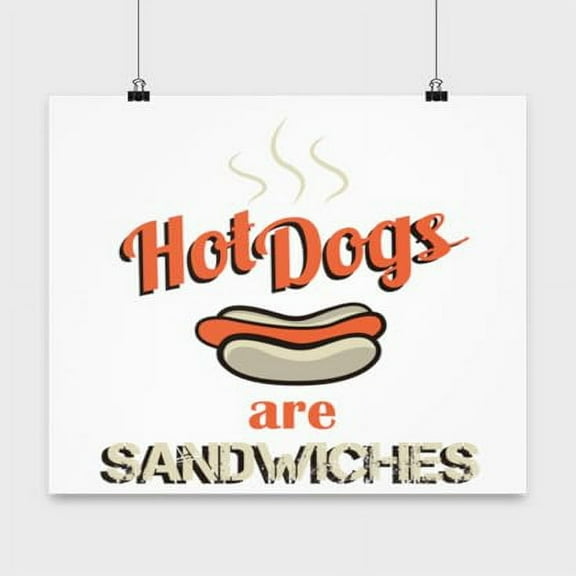 Foodie Poster, Hotdogs Are Sandwiches, Debate Wall Art Gift, White 13x13in Poster