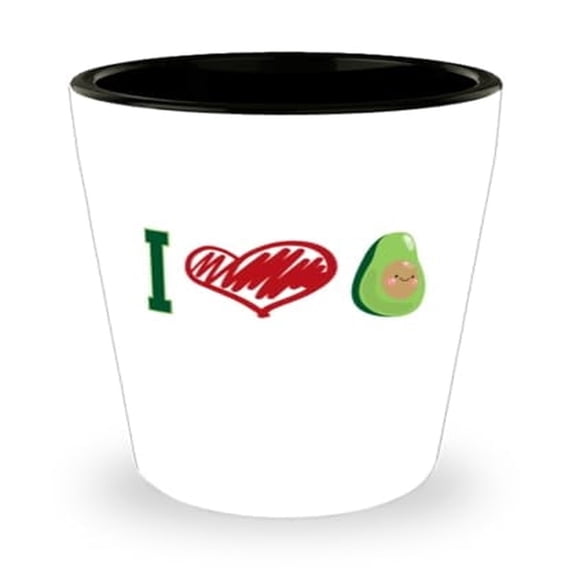 Foodie Shot Glass, I Love Avocado, Healthy Food Gift, Mini Glassware, 1.5oz Cup