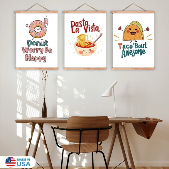 Foodie Trio Set of 3 Magnetic Wood Frame Hanger by Dancing Littles Jungle - Size 17.5x24 Inch