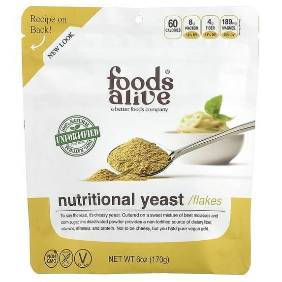 Foods Alive, Nutritional Yeast Flakes, Unfortified, 6 oz Pack of 4