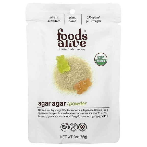 Foods Alive, Organic Agar Powder, Plant Based Gelatin, 2 oz Pack of 2