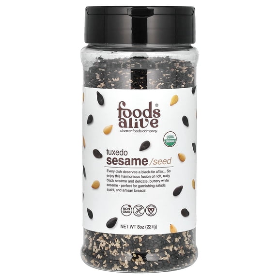 Foods Alive Organic Tuxedo Sesame Seed Shaker Jar, 8 oz (227 g)