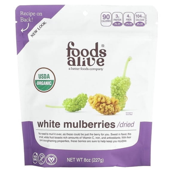 Foods Alive, Organic White Mulberries, Dried, 8 oz Pack of 2