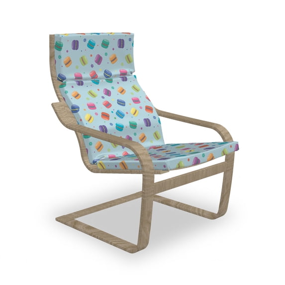 Foods Armchair Pad and Slipcover, Colorful Macarons Pattern Along Small Flower Motifs Delicious Art, 1 Piece Soft Cushion Replacement with Removable Cover, Sky Blue and Multicolor, by Ambesonne