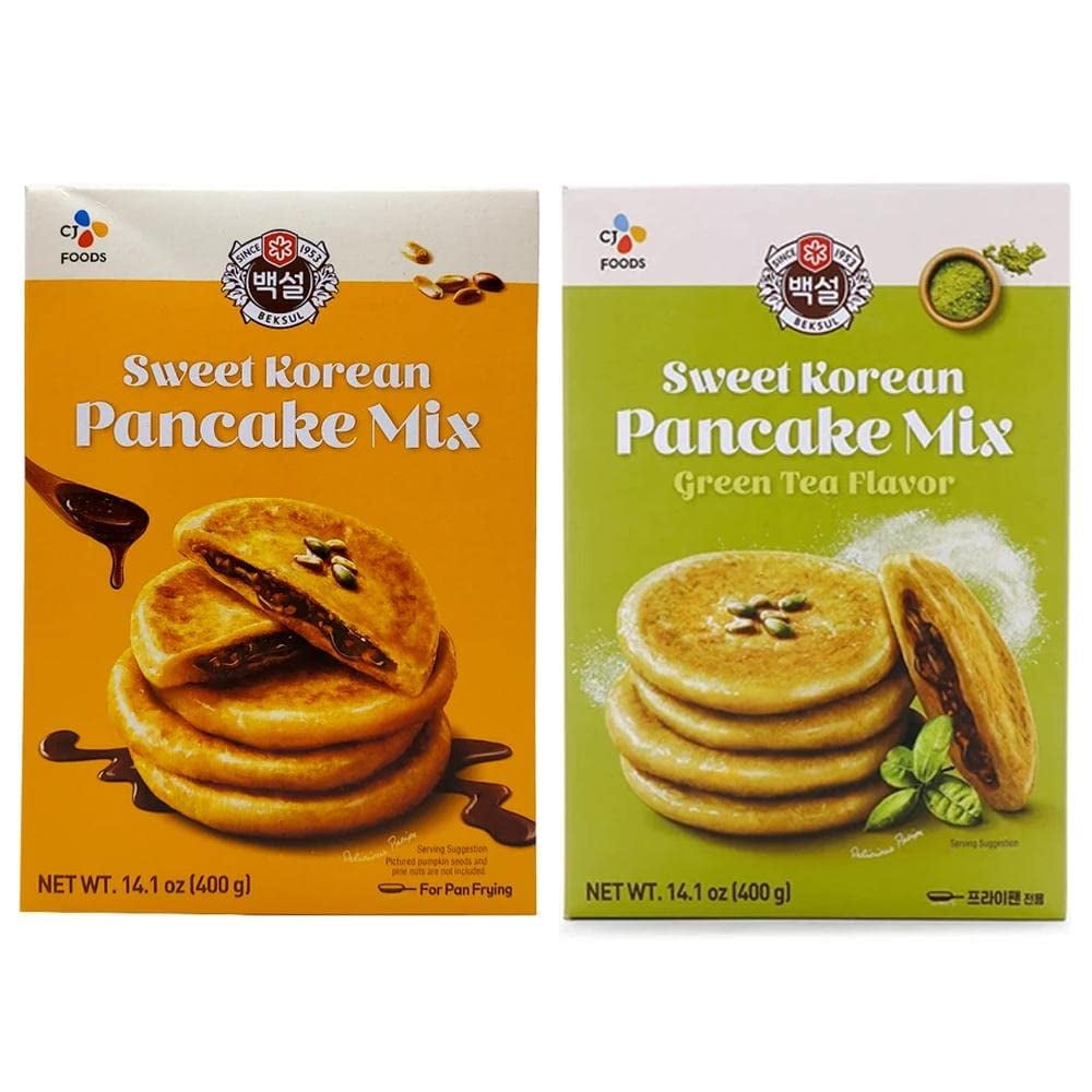 Foods Beksul Sweet Korean Pancake Mix Set (Original 14.11oz + Green Tea Flavor 14.11oz