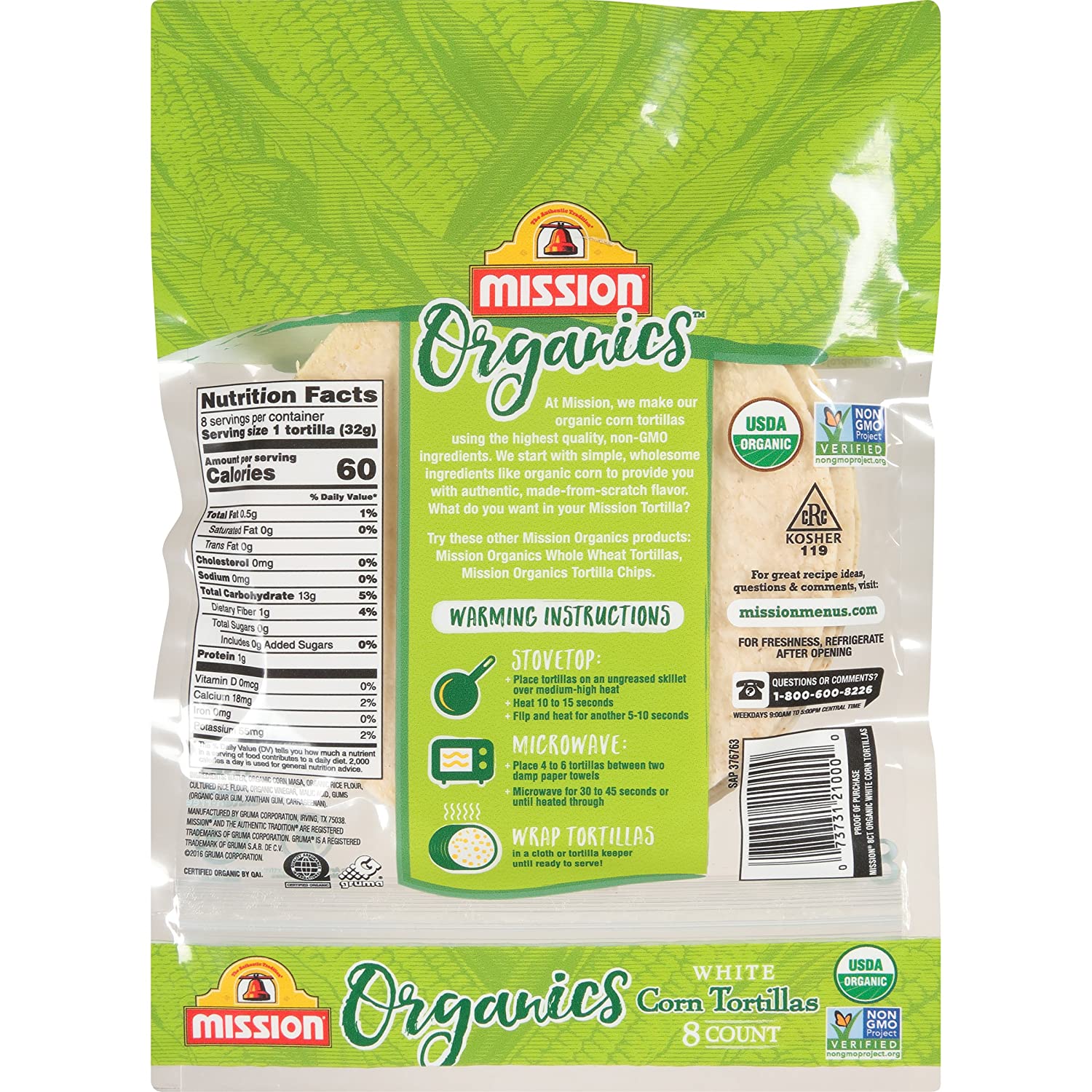 Foods Organics White Corn Tortillas Kosher Certified by CRC NonGMO