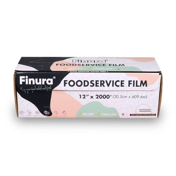 Foodservice Plastic Wrap Film, Serrated Cutter, BPA Free, Antifog, Optimum Cling, Microwave and Freezer Safe, for Home & Kitchen 2000 ft (sq. ft.) (12 in x ft)