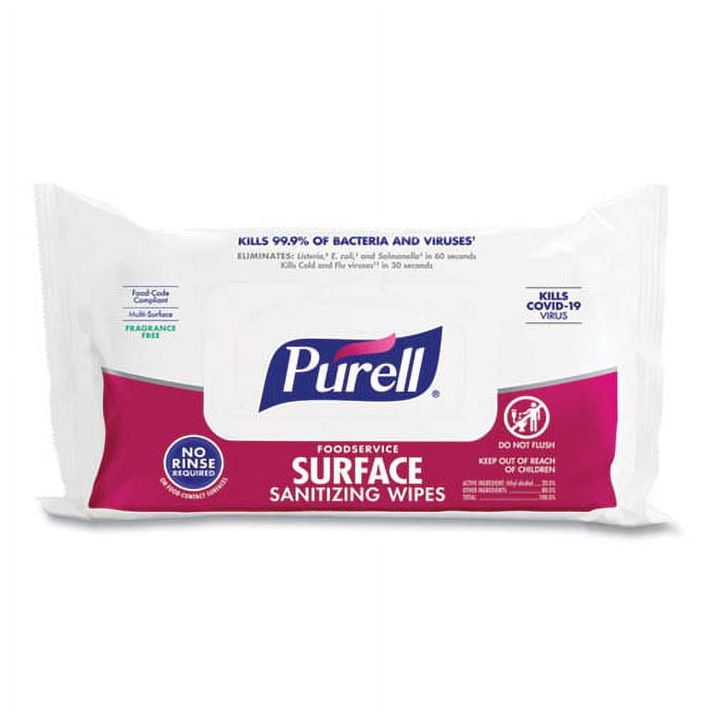 Foodservice Surface Sanitizing Wipes, 1-Ply, 7.4 x 9, Fragrance-Free, White, 72/Pouch, 12 Pouches/Carton Foodservice Surface Sanitizing Wipes, 1-Ply, 7.4 x 9, Fragrance-Free, White, 72/Pouch, 12 Pouches/Carton