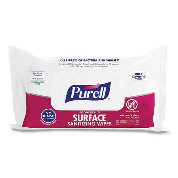 Foodservice Surface Sanitizing Wipes, 1-Ply, 7.4 X 9, Fragrance-Free, White, 72/pouch, 12 Pouches/carton | Bundle of 2 Cartons