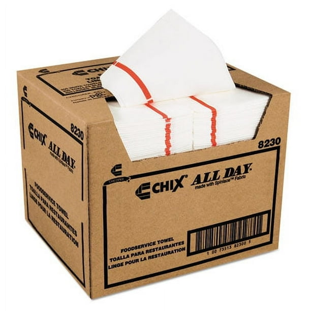 Foodservice Towels, 1-Ply, 12.25 x 21, White/Red Stripe, 200/Carton Foodservice Towels, 1-Ply, 12.25 x 21, White/Red Stripe, 200/Carton