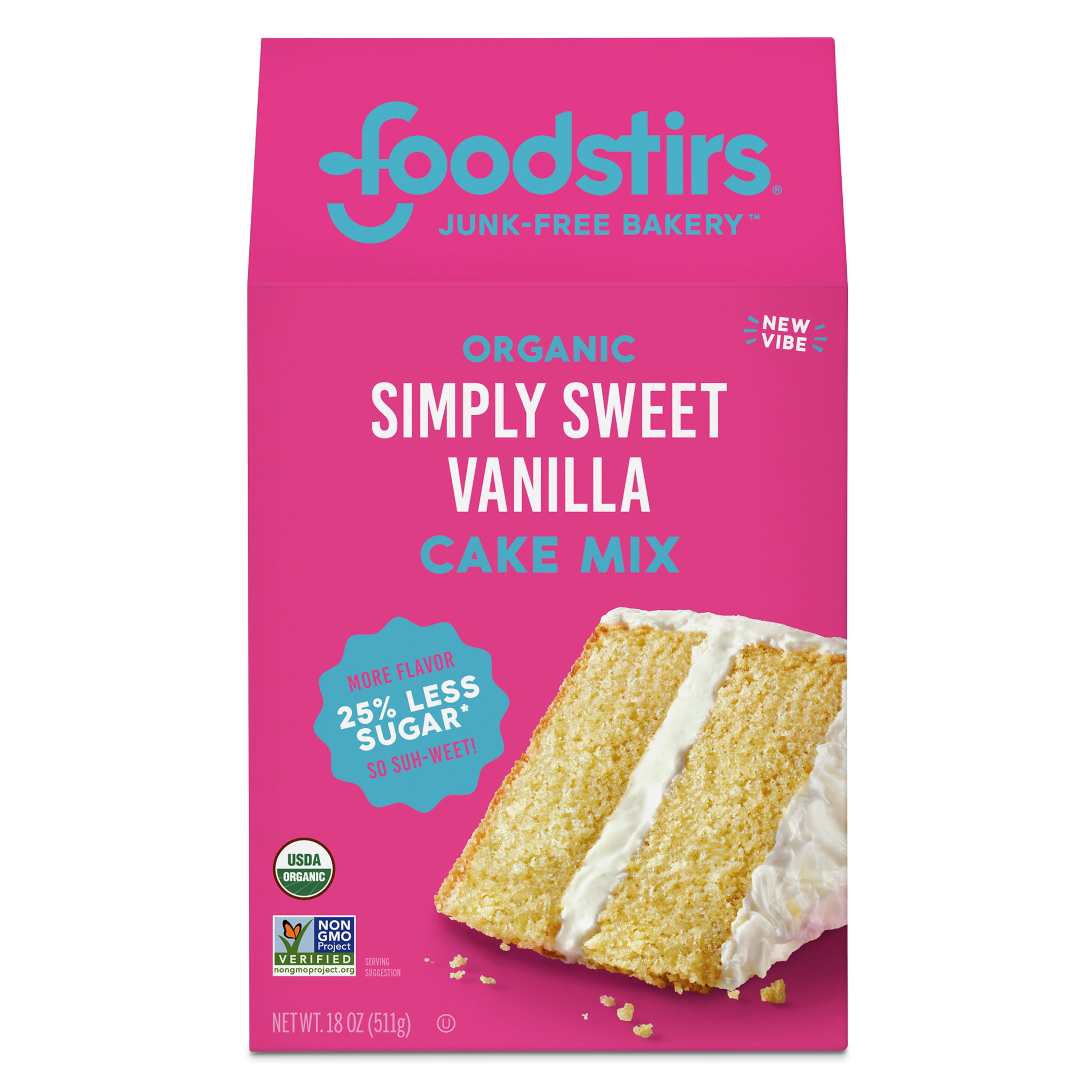 Foodstirs Junk-Free Bakery, Organic Simply Sweet Vanilla Cake Mix, 25% Less Sugar, Dairy Free 18 oz