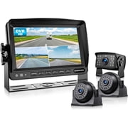 Fookoo   7" 1080P Wired RV Backup Camera Systems, 7-inch HD Dual Split Screen Monitor W/ Recording IP69 Waterproof Front/Rear View Cameras Parking Lines for Truck/Trailer/RV FHD3