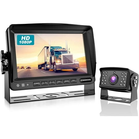 Fookoo 7"Backup Camera System Kit, 7''1080P Reversing Monitor IP69 Waterproof Rear View Camera, Sharp CCD Chip, for Truck/Trailer/Box Truck/RV (FHD1-Wired)