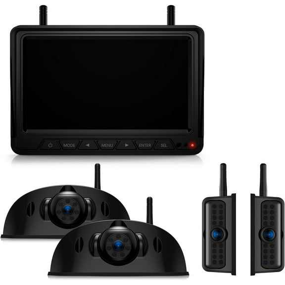 Fookoo 7'' Rv Backup Camera Wireless 2 Rear View + 2 Side Cameras, IR Night Vision, Wide Angle Recording Waterproof Compatible with Furrion Pre-Wired RV Truck Trailer