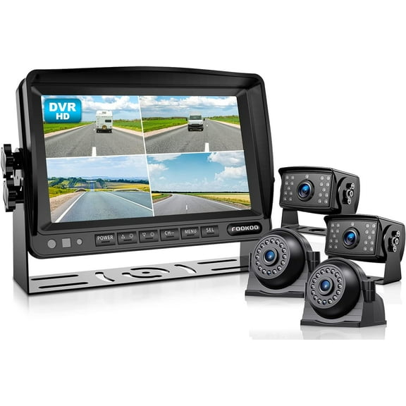 Fookoo HD Backup Camera System, 7'' DVR Split Screen Monitor and Waterproof Rear View Cameras with Parking Lines Reversing for RV/Truck/Trailer/Bus/Semi-Trailer/Tractor/5th Wheel Trailer(DY704)