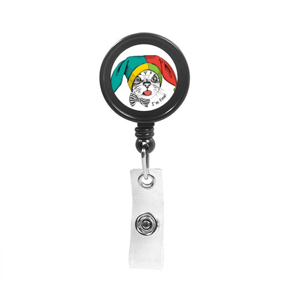 Foolscap I'm Fine Cat Protect Animal Retractable Keychain Badge Holder ID Badge