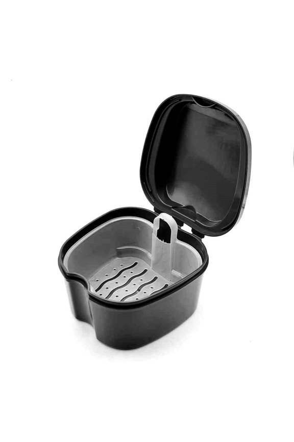 Black Denture Soaking Container Partial Denture Retainer Cleaning Denture Container Denture Tooth Cup With And Cover