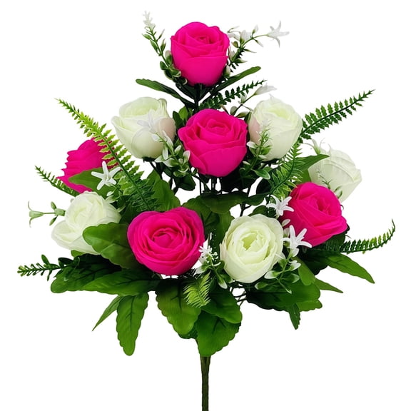 Foopr Sympathy Silks Cemetery Gravesite Red Lilies With White Daisies And Red Roses (1) Bouquet