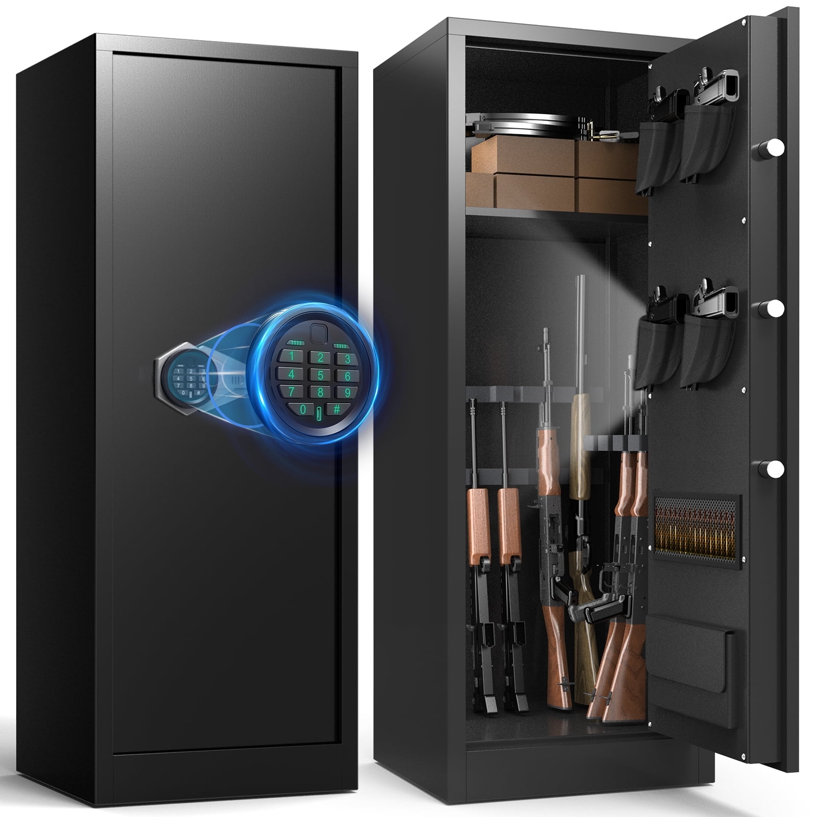 Foorsun 10-12 Gun Safe, Large Gun Safe for Home Rifle and Pistol, Electronic Lock Gun Cabinet with Mute Mode & Alarm System, Rifle Safe, Unassembled Gun Cabinet & Home
