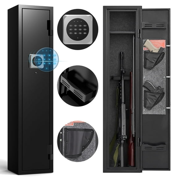 Foorsun 2 Gun Safes, Quick Access Digital Keypad Rifle Safe, Gun Cabinet with Alarm System & Mute Mode, 2 Long Gun Safes and 2  Pistol bags, Removable Shelf & Metal Storage Box
