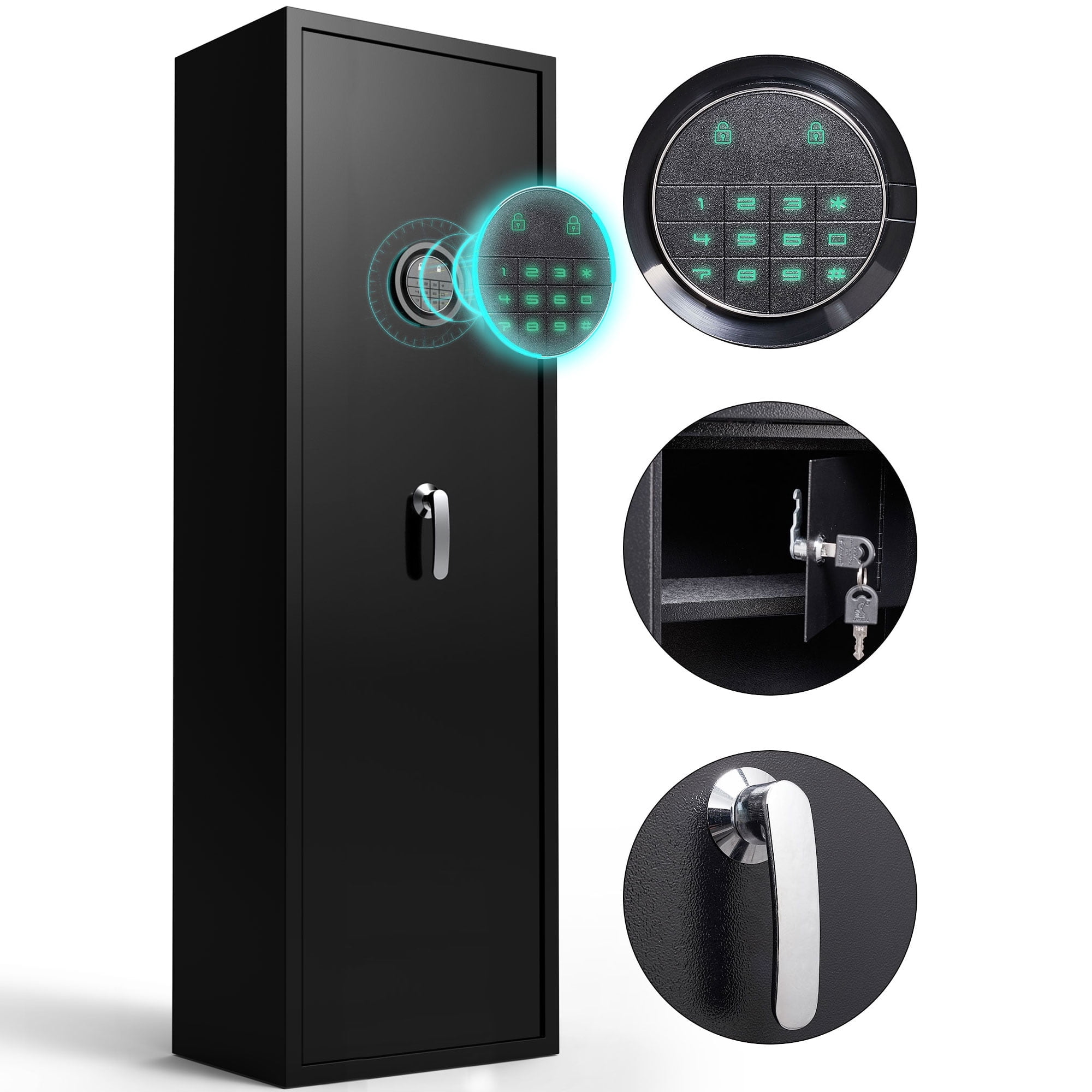 Foorsun 3-5 Rifle Safe, Quick Access 5-Gun Cabinet for Pistols & Rifles, Digital Gun Safe with Alarm System, Rifle Cabinet with Removable Shelf, LED Light, Home & Office & Garage