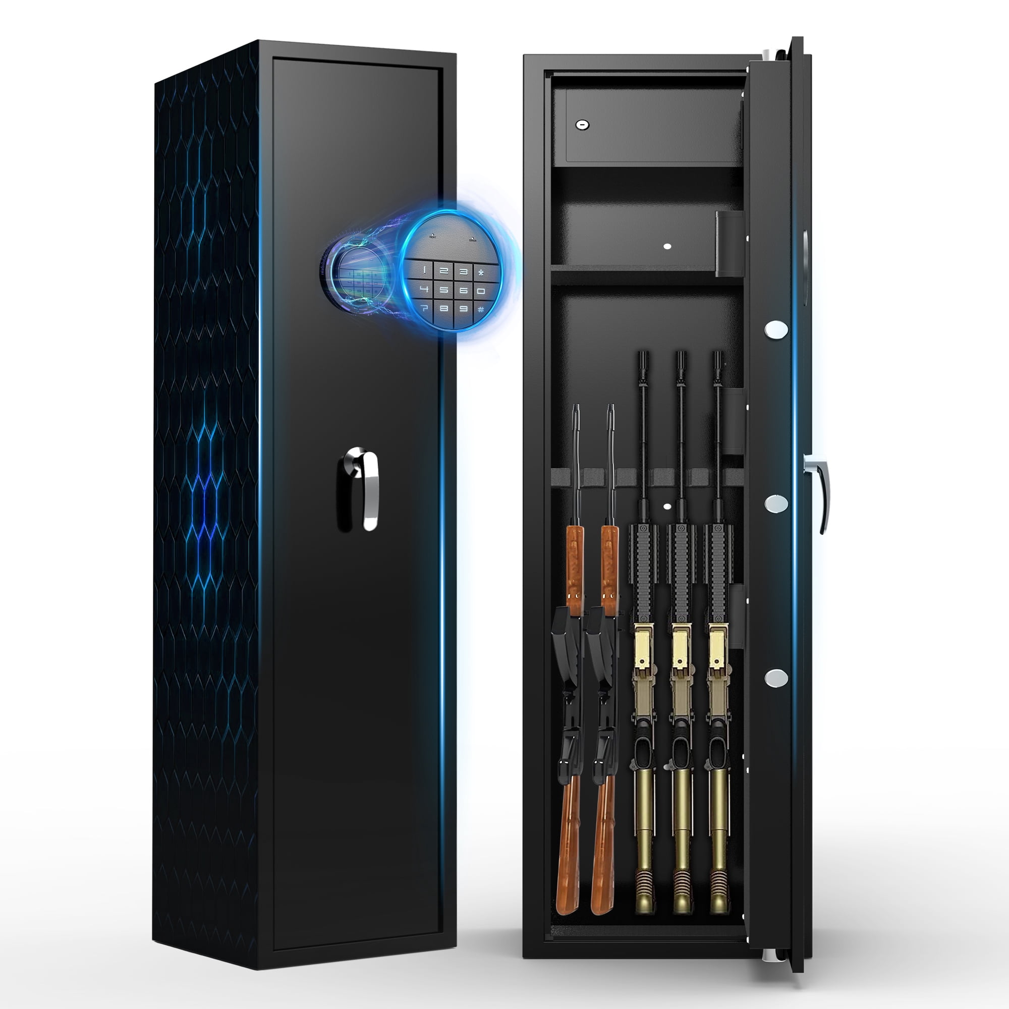 Foorsun 4-5 Gun Safes, Digital Lock Rifle Cabinet with Removable Shelf, Gun Cabinet for Pistols & Shotgun, Rifle Safe with Alarm System & Mute Mode, Long Gun Safe (Home, Office, Garage)