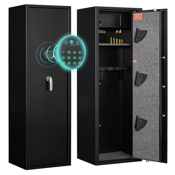 Foorsun 4-5 Gun Safes, Digital Lock Rifle Cabinet with Removable Shelf, Gun Cabinet for Pistols & Shotgun, Rifle Safe with Alarm System & Mute Mode, Long Gun Safe (Home, Office, Garage)
