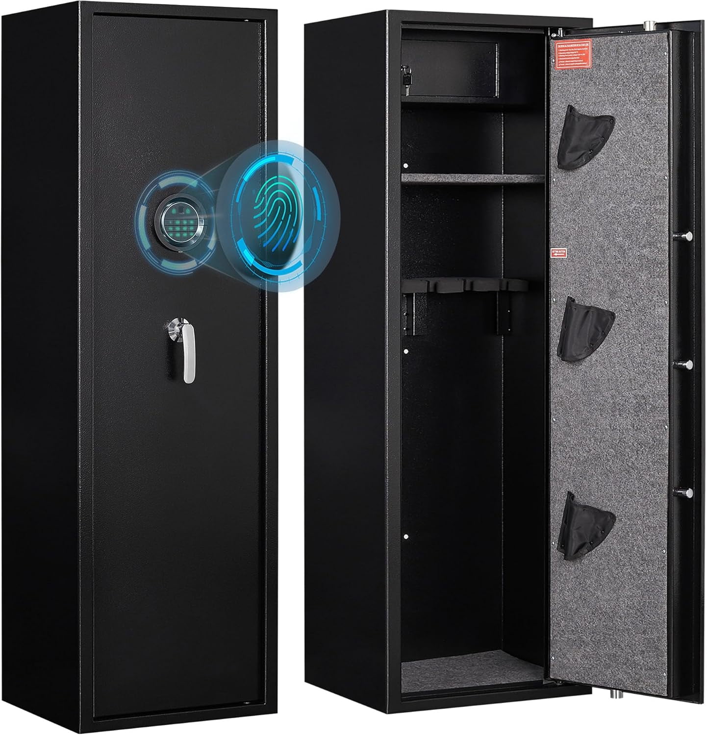 Foorsun 5 Gun Safes for Home Rifle and Pistols, Rifle Gun Safe with a Storage Box, No Assembly Required, Gun Cabinet with Removable Shelf, Alarm System