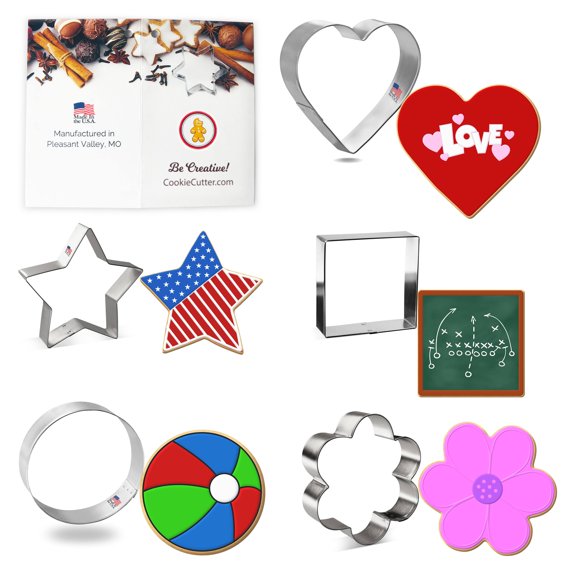 Foose Cookie Cutters Basic General Cookie Cutter 5 Pc Set 3-3.75 in Heart Star Tin Plate Steel USA