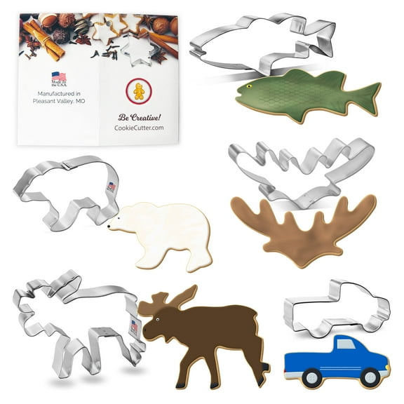 Foose Cookie Cutters Father's Day, Hunting, Outdoorsman 5 Pc Set, 4 - 5.5 in, Tin Plate Steel, USA