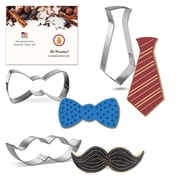 Foose Cookie Cutters Fathers Day 3 Piece Cookie Cutter Set Bow, Tie, Mustache, Tin Plated Steel