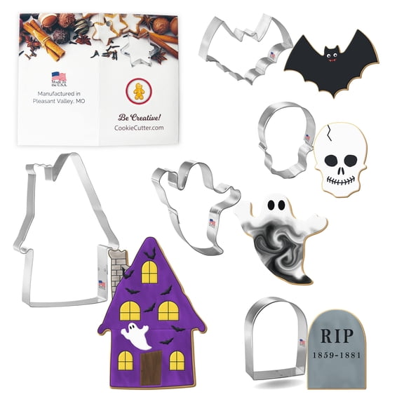 Foose Cookie Cutters Haunted House Cookie Cutter 5 Piece Set, Ghost, Skull, Tombstone, Metal, USA
