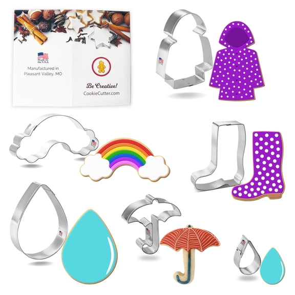 Foose Cookie Cutters Raincoat Cookie Cutter 6 Pc Set 2 - 4.5 in Rainbow Boot Tin Plate Steel USA