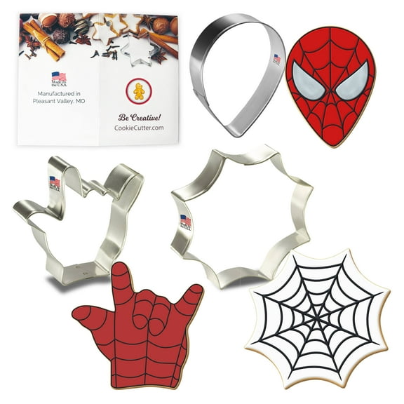 Foose Cookie Cutters Super Hero Cookie Cutter 3 Pc Set, 4 - 4.5 in, Spider Web Tin Plate Steel, USA