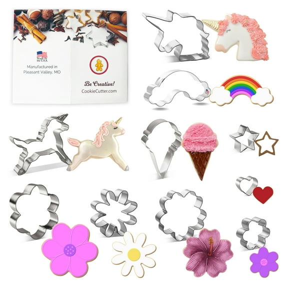 Foose Cookie Cutters Unicorn Rainbow Birthday Cookie Cutter 10 Piece Set Tin Plated Steel, USA
